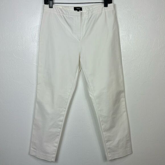 Theory White Cotton Blend Mid Rise Tapered Leg Pants Size 6 - Picture 1 of 9